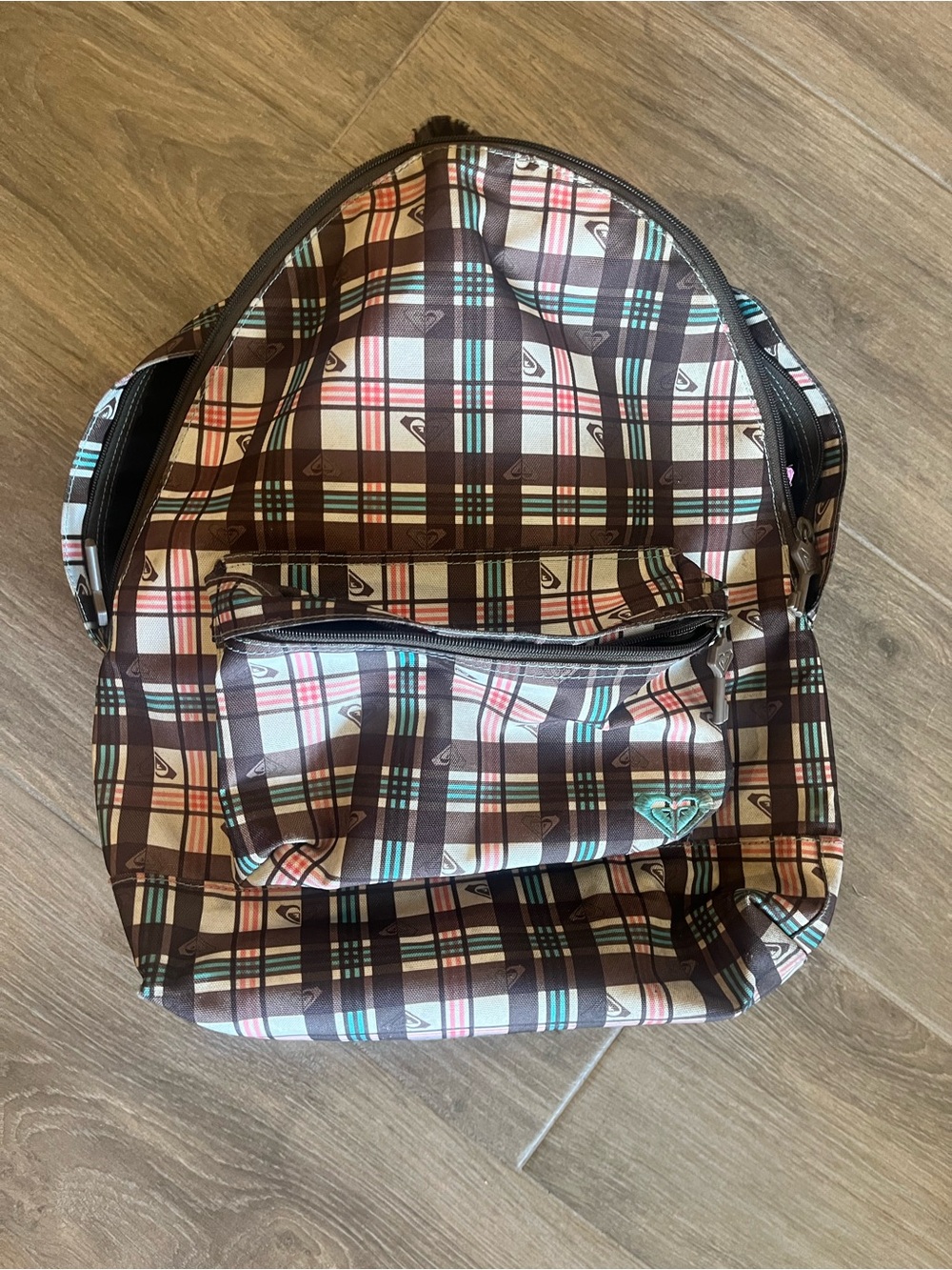 Roxy Plaid Backpack with Pink & Teal Accents